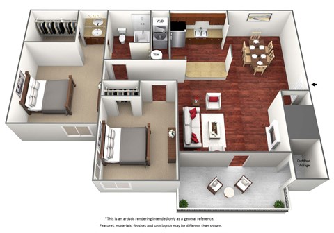 2 Bed 2 Bath Floor Plan A at The Glen Apartments, Lewisville, 75067